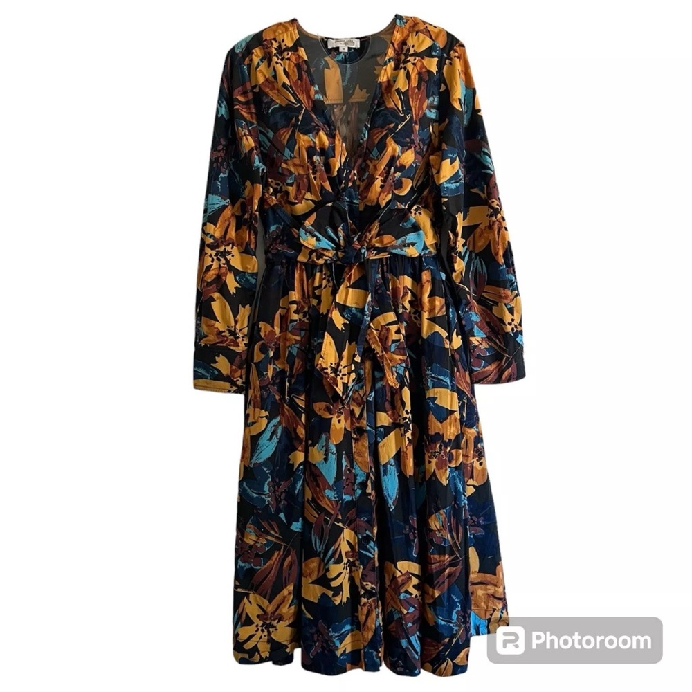 Marissa Webb Midi Dress 10  Lilly Printed Multicolor Sash Tie Belt ‎ Y2K 90s